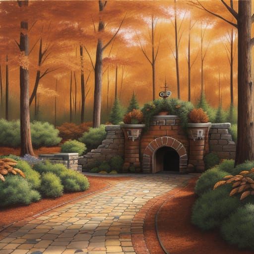 Autumn Forest Wishing Well Embroidery Art