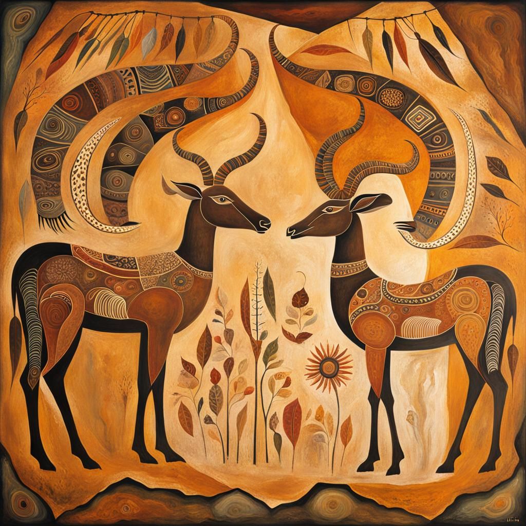 Paleolithic Cave Painting of Majestic Horned Animals