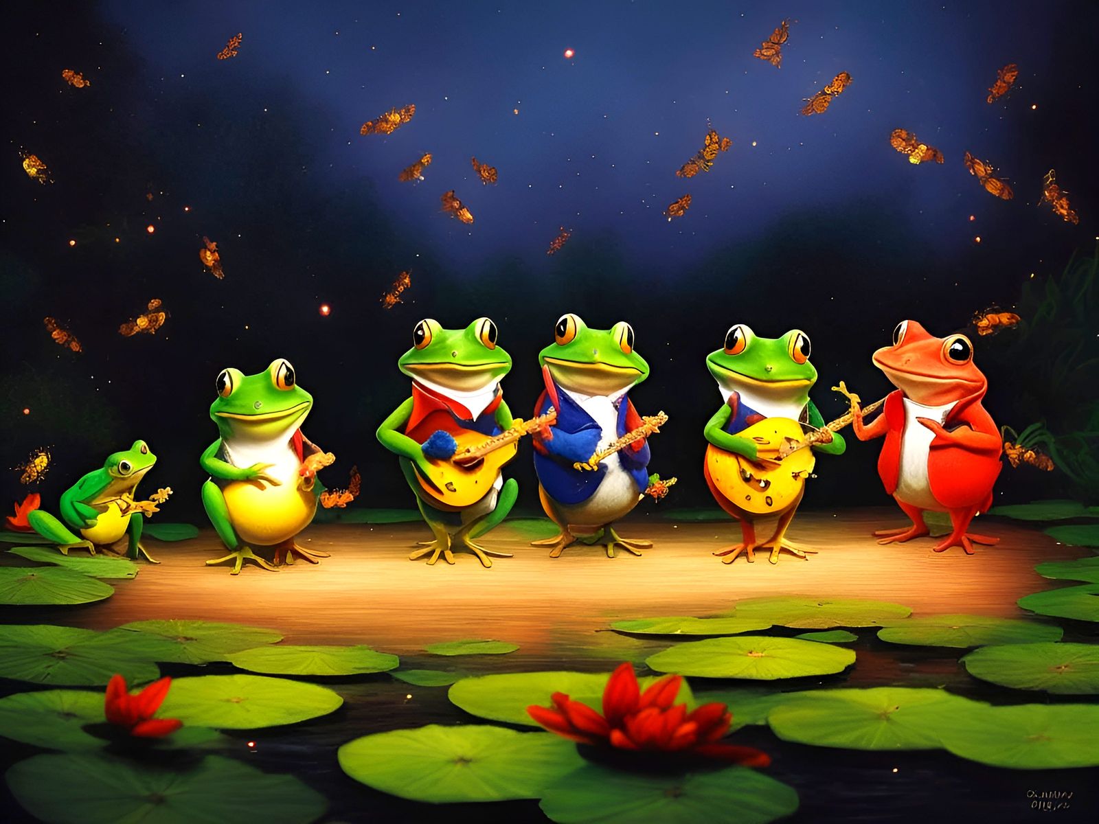 Frogs' Magical Concert: A Vibrant Digital Illustration