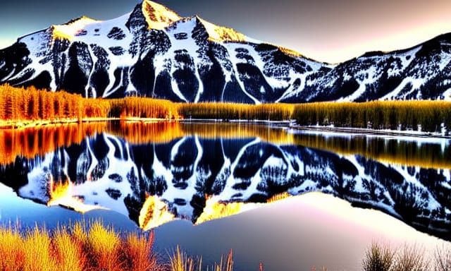 Mountain Lake Mirror Reflection: Maximalist Vista