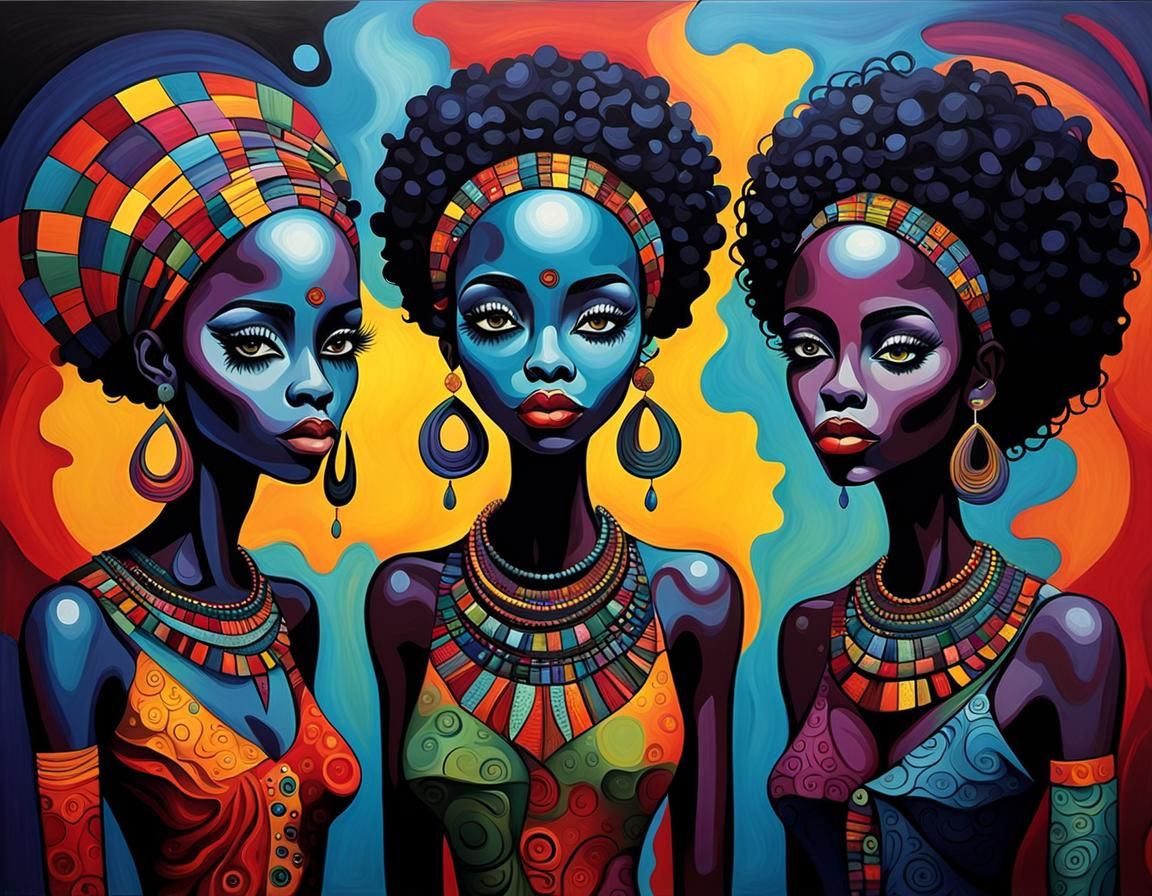 Abstract African American Women in Burton Style