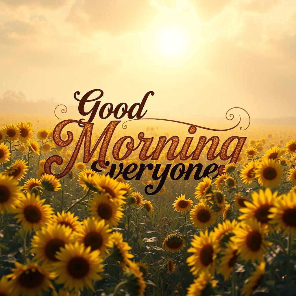 Majestic Morning Scene with Sunflowers and Whimsical Sign