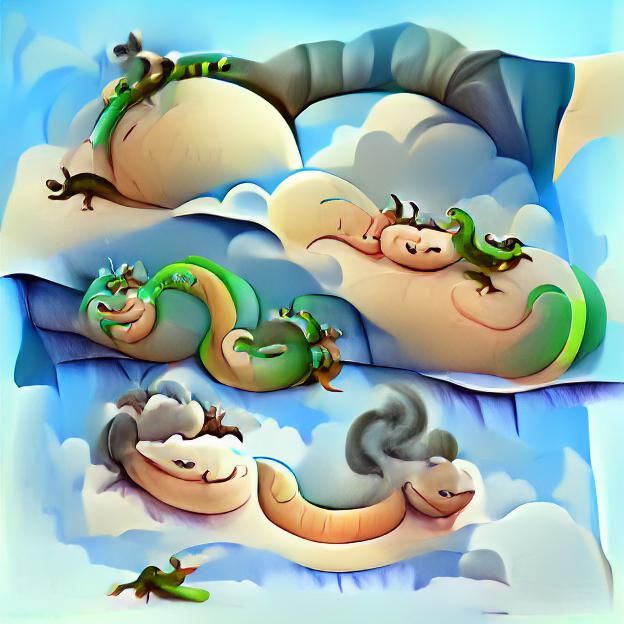 Dragons, Snakes, and Lizards Sleeping on Cloud