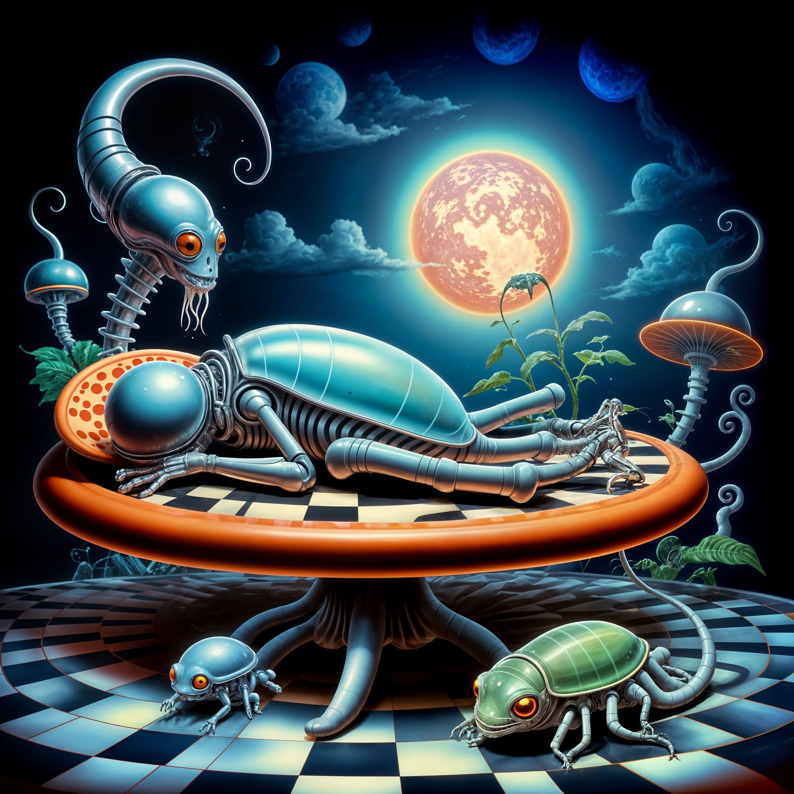 Retro Alien Abduction in Surrealist Style