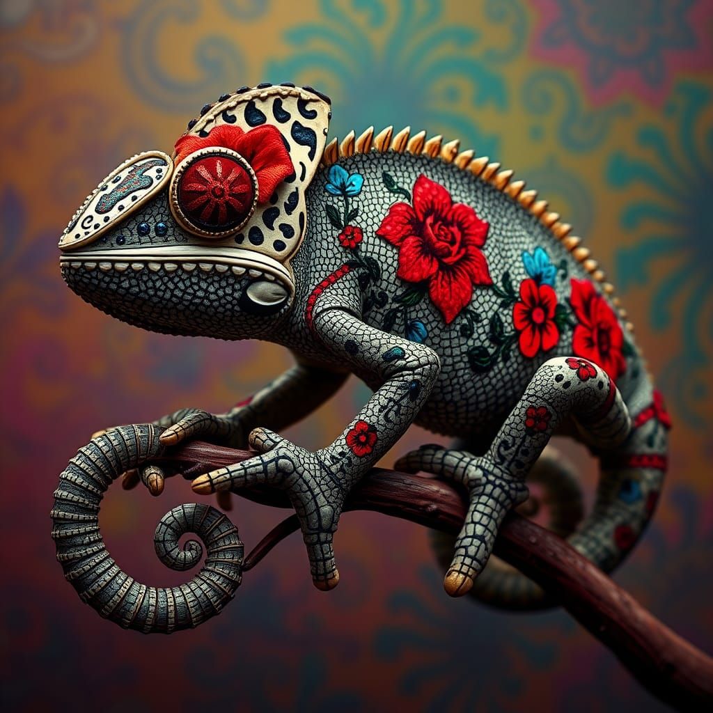 Vibrant Catrina Chameleon Design for Apparel