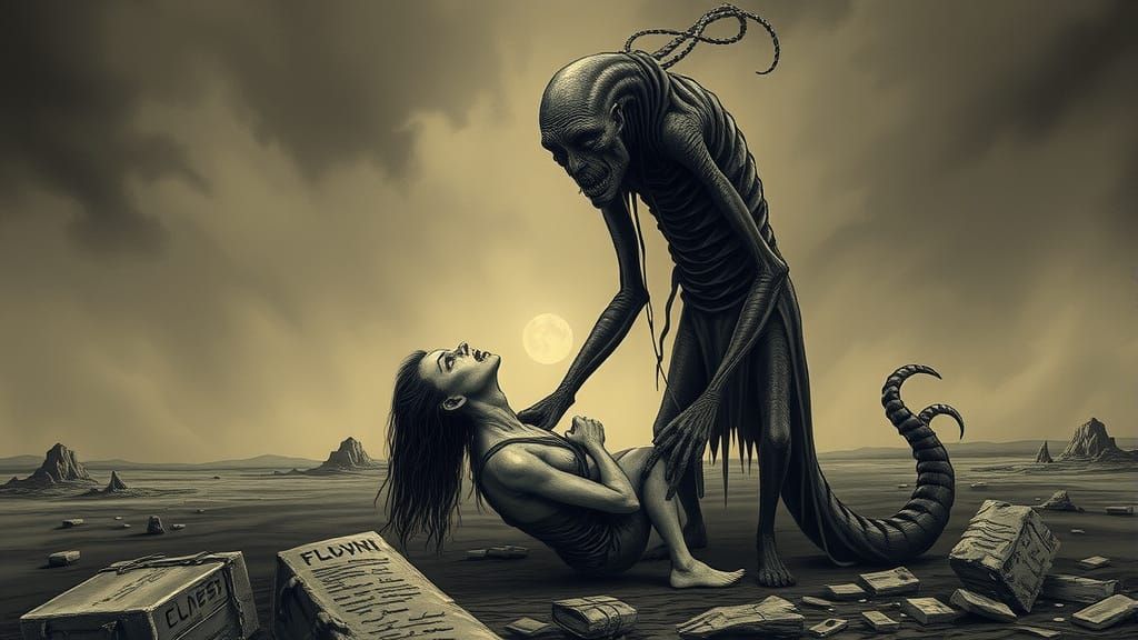 Grotesque Leech Creature Devours Life Force in Dark Gothic L...