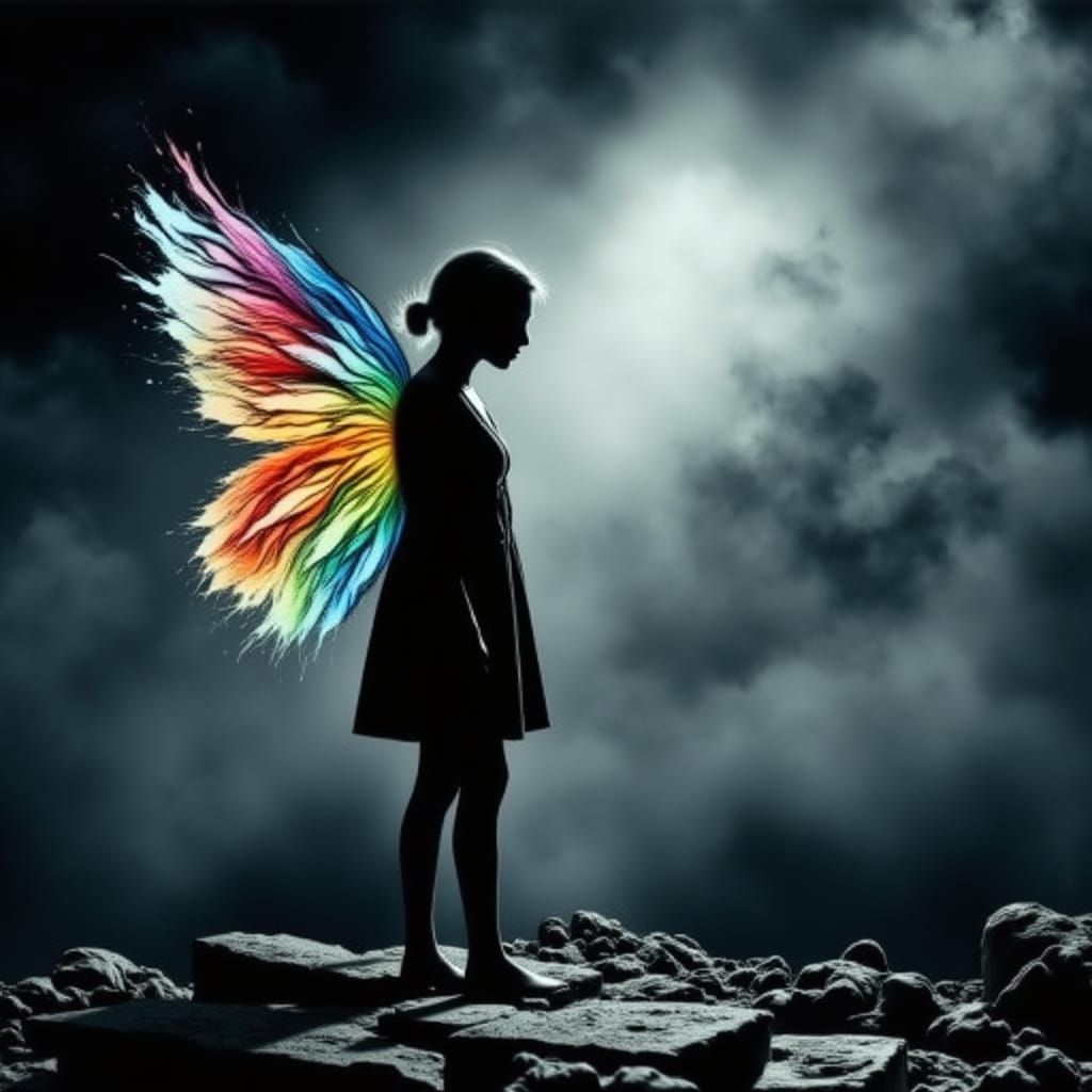 Woman Screaming in Color Amidst Grey Concrete