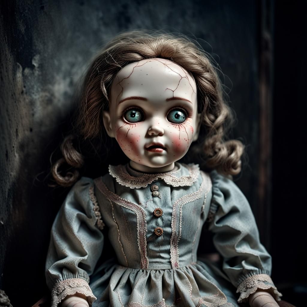 Creepy Porcelain Doll with Glowing Eyes
