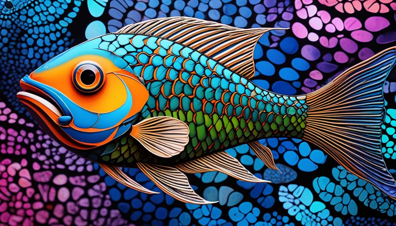 Abstract Fish with Iridescent Scales in Macro