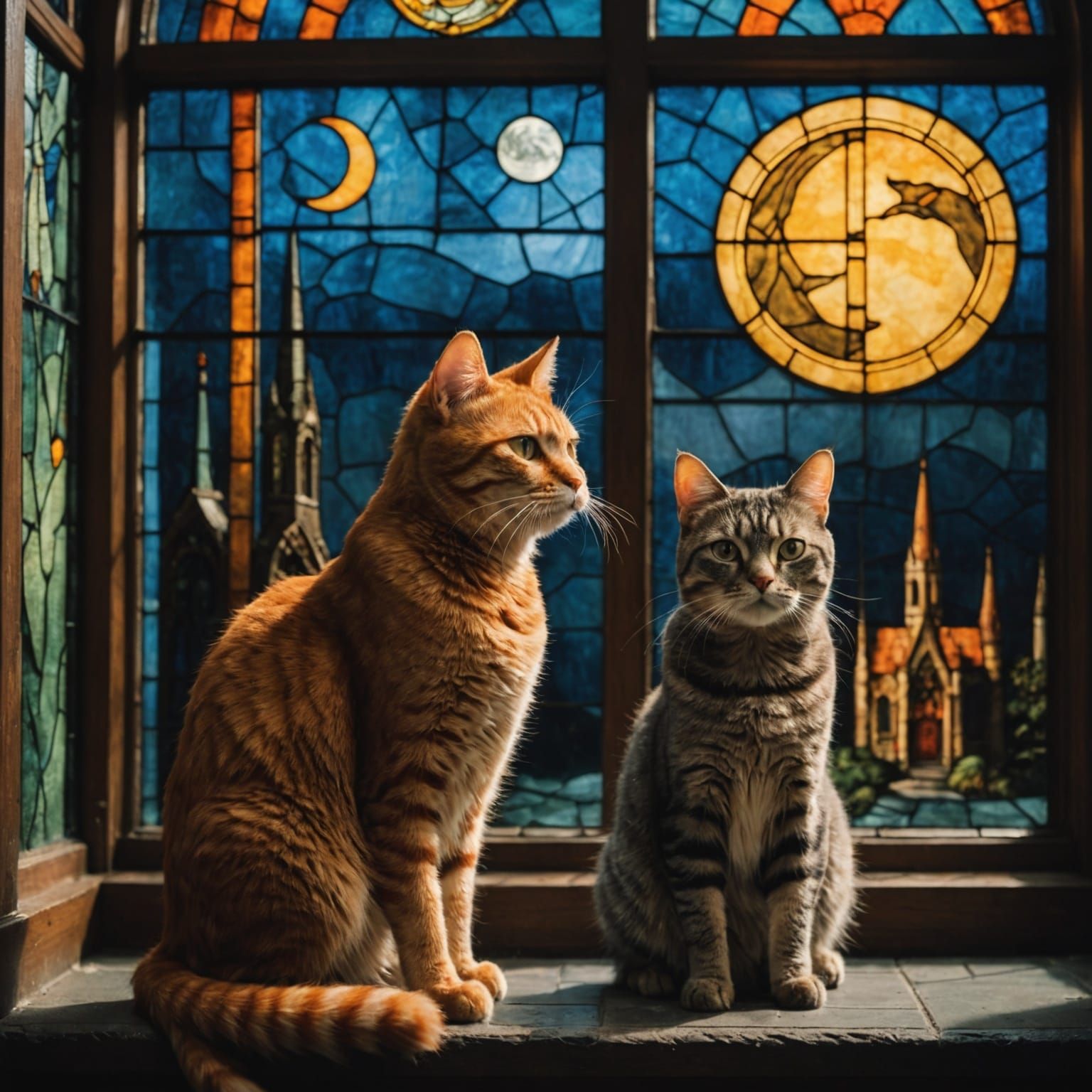 Orange and Grey Tabby Cats by Stained Glass