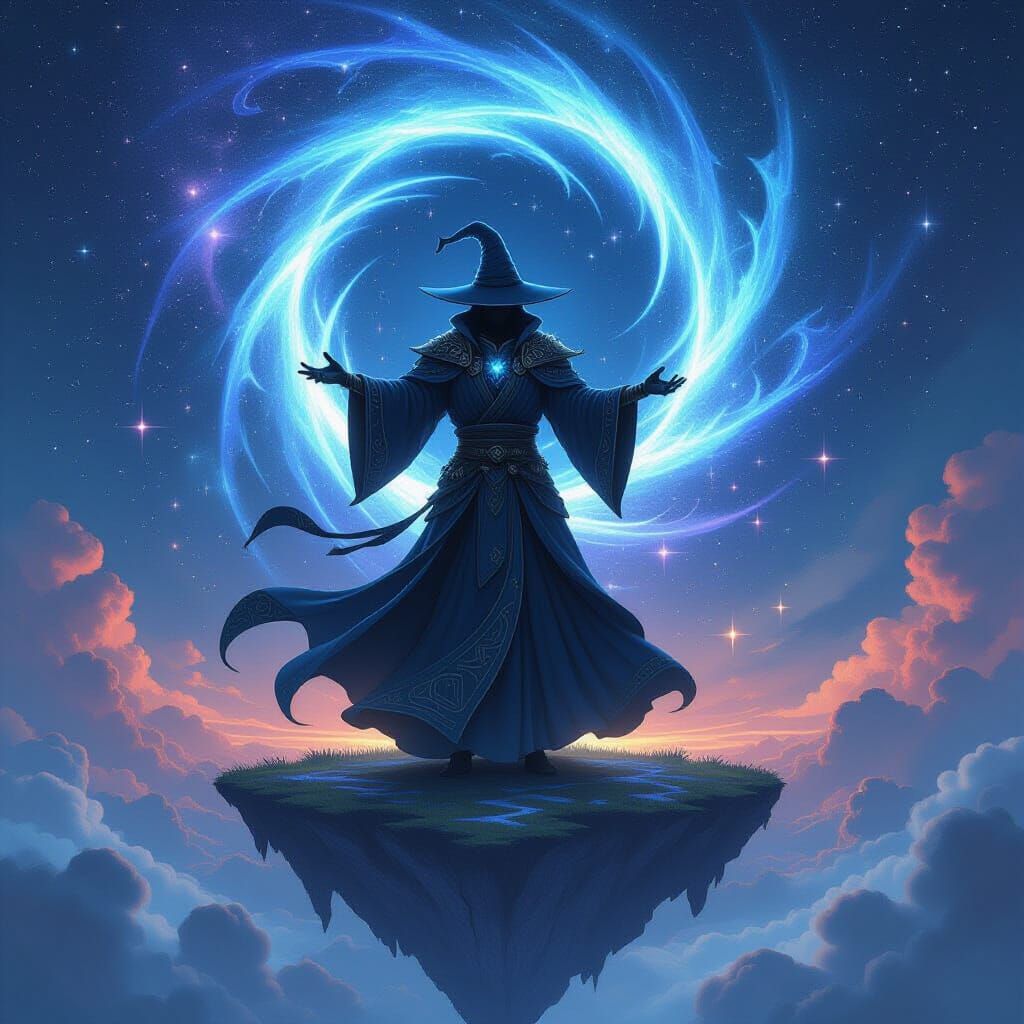 Ancient Mage Conjures Vortex on Floating Island