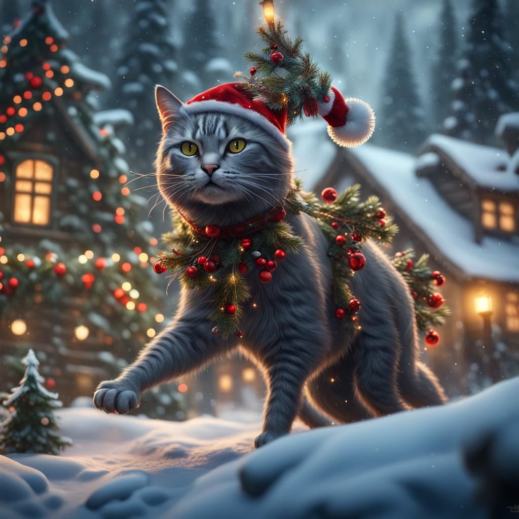 Giant Christmas Yule Cat Attacks Forest Village