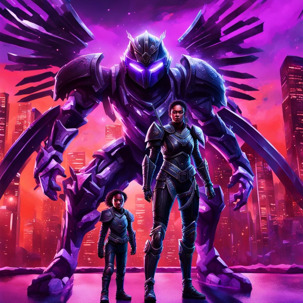 Hyperrealistic Woman Warrior in Futuristic Armor