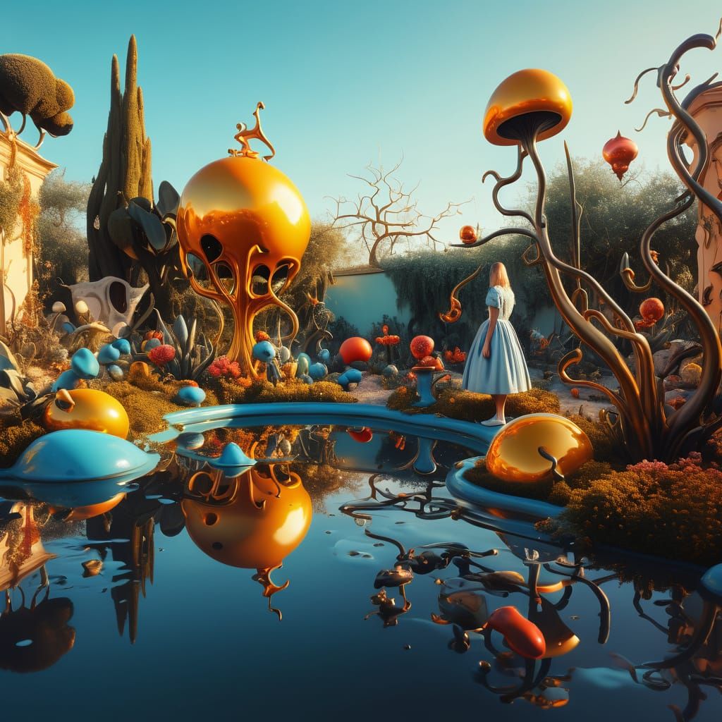 Surreal Alice in Wonderland Garden in Dali Style