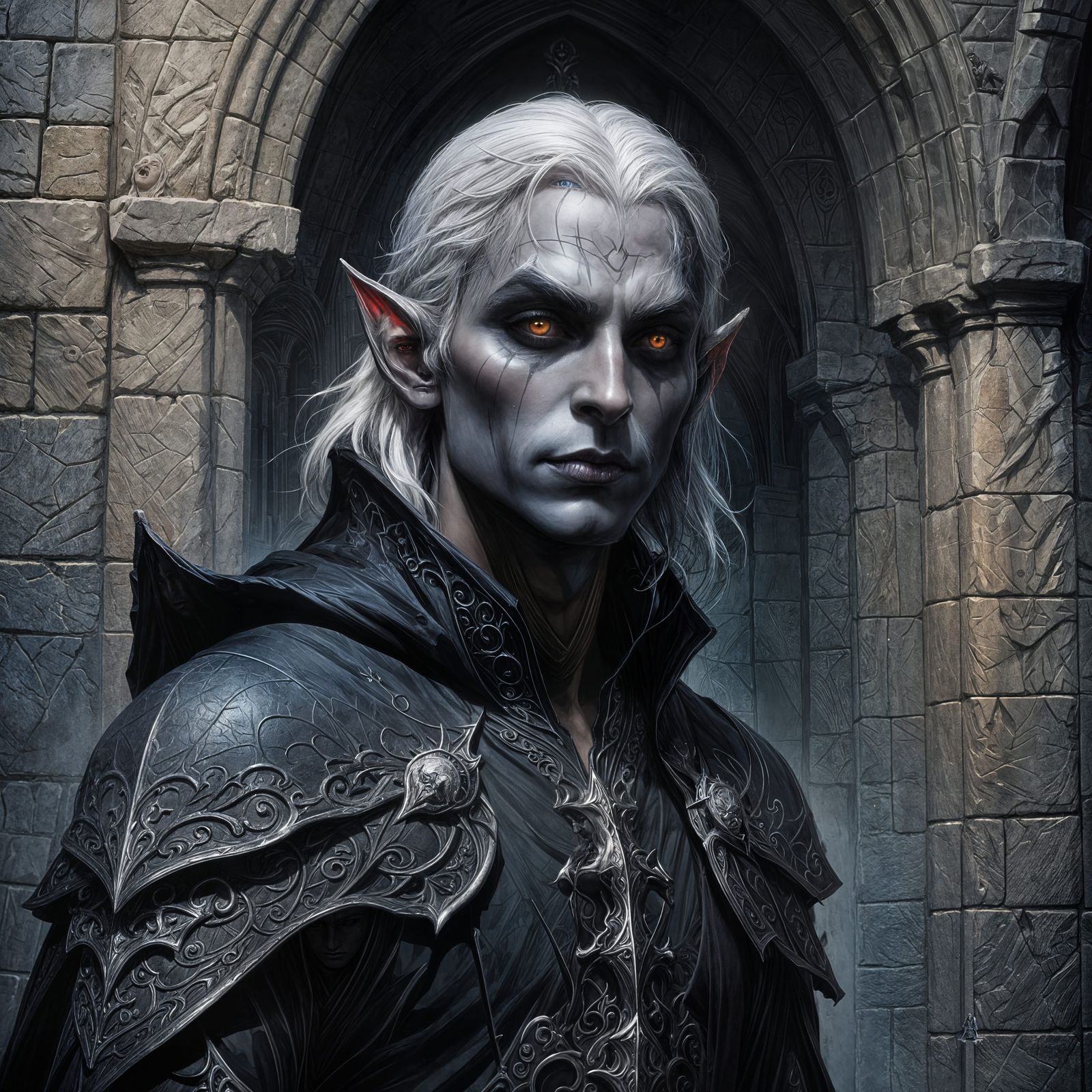 Menacing Drow Elf in Gothic Castle
