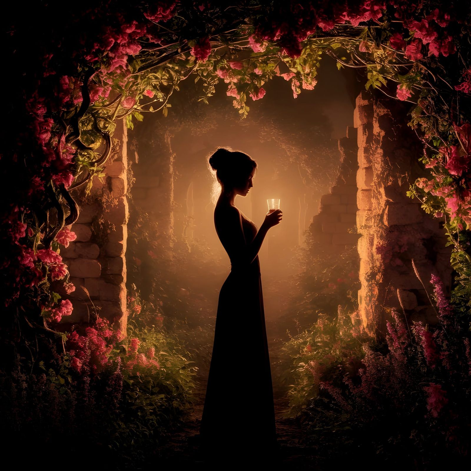 Serenely Melancholic Young Woman in Golden Dusk