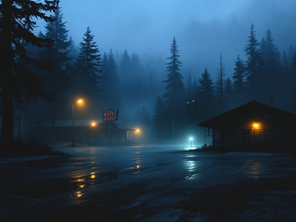 Eerie Motel at Dusk in Pacific Northwest Style