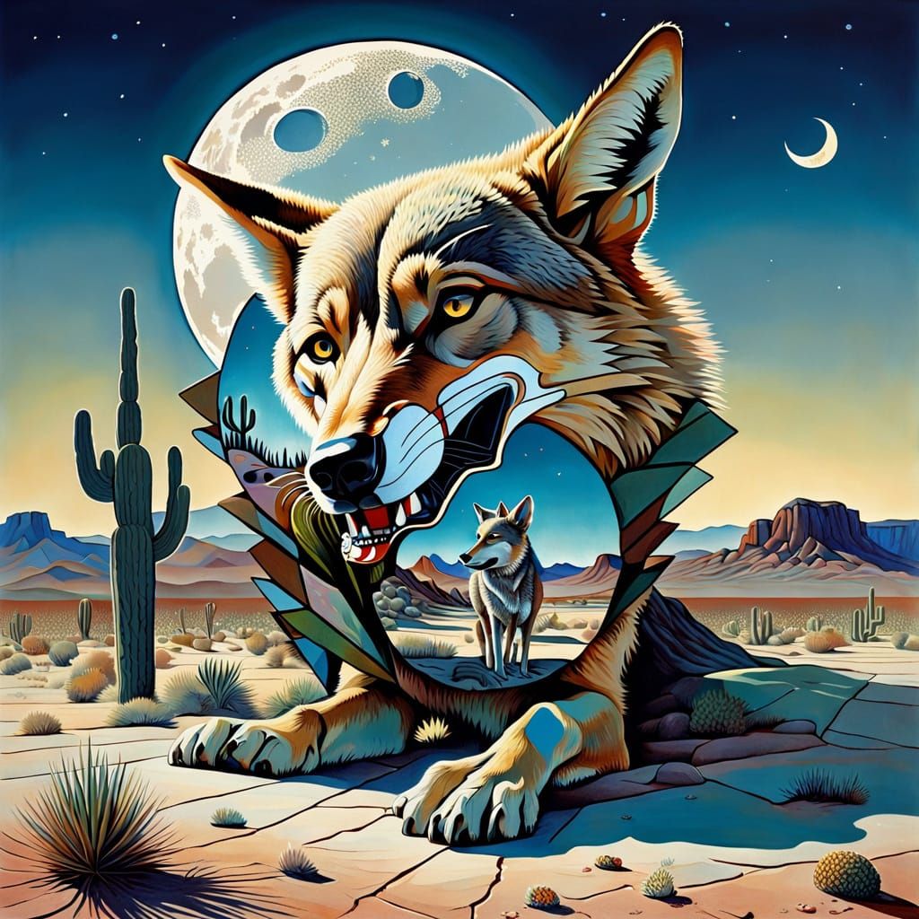Surreal Coyote in Dreamlike Desert Landscape