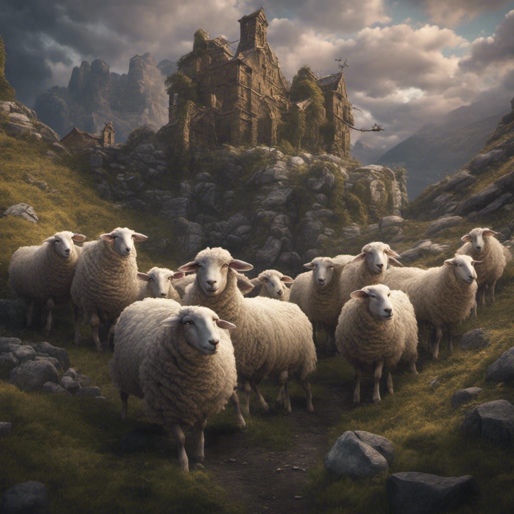 Fantastical Sheep in Detailed Matte Painting