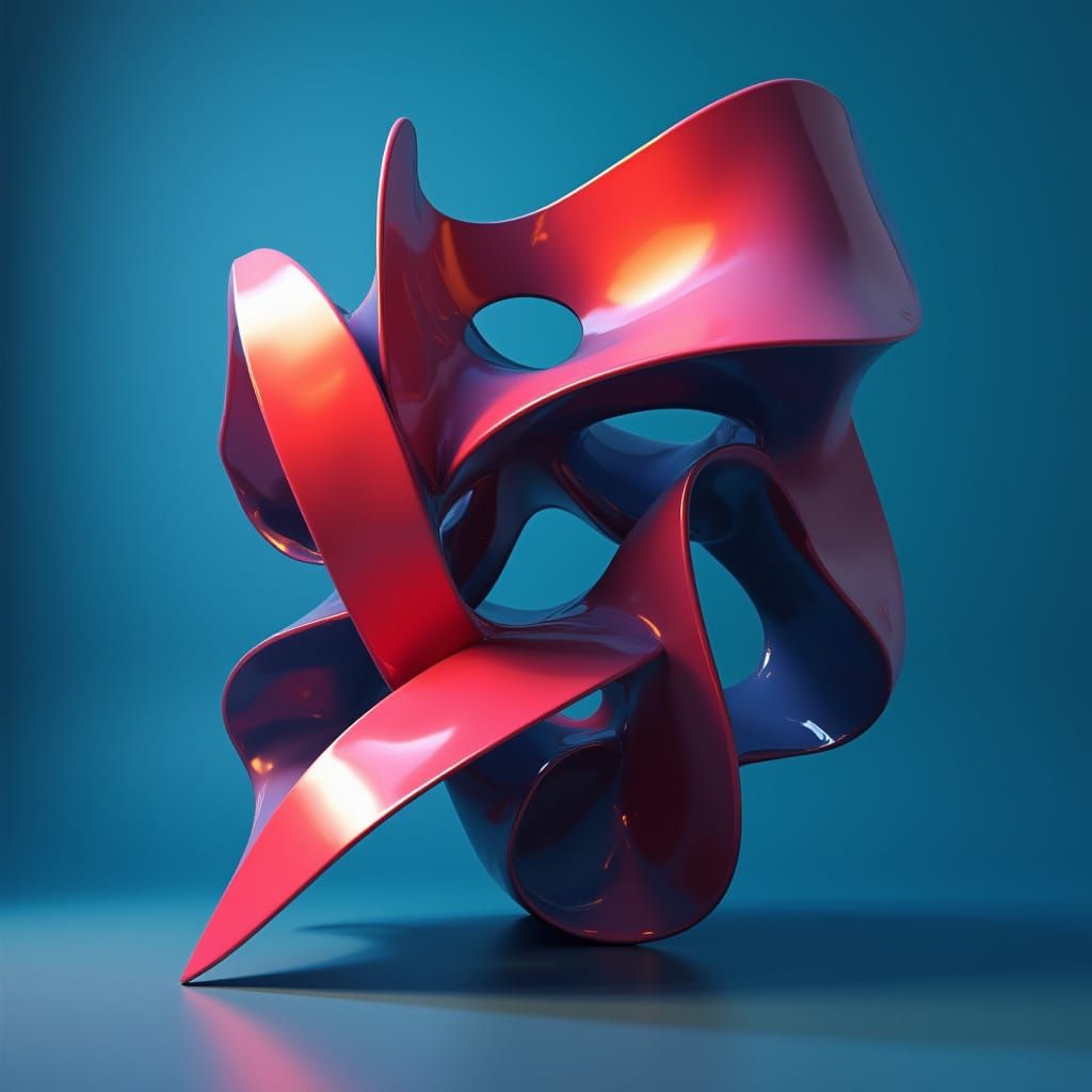 Geometric Constructivist Sculpture in Cyberpunk Hues