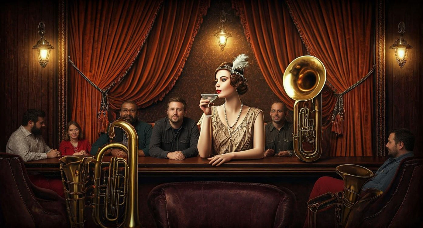 1920s Speakeasy Jazz Bar in Aetherpunk Style