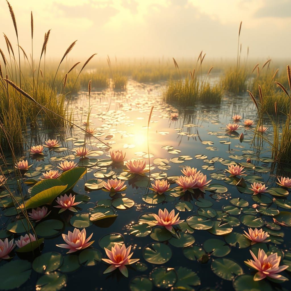 Vibrant Water Oasis in Fantasy Landscape