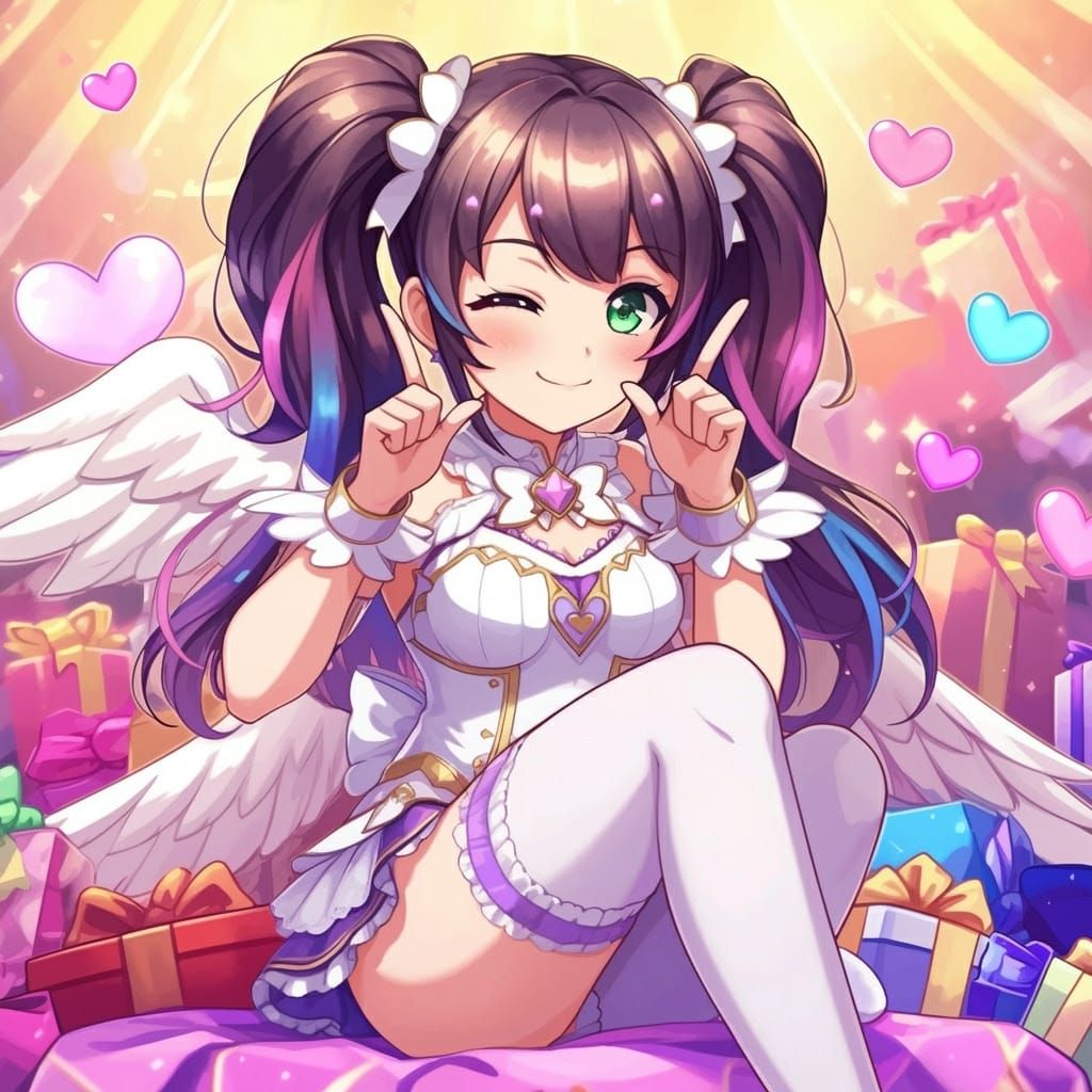 Anime Girl on Gift Throne with Hearts