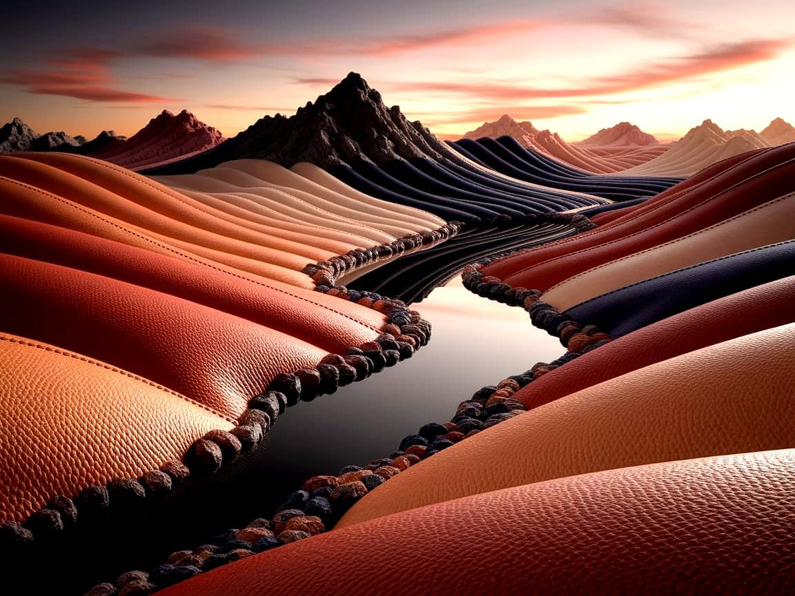 Leather Landscape Art: Breathtaking Panorama in Colored Text...