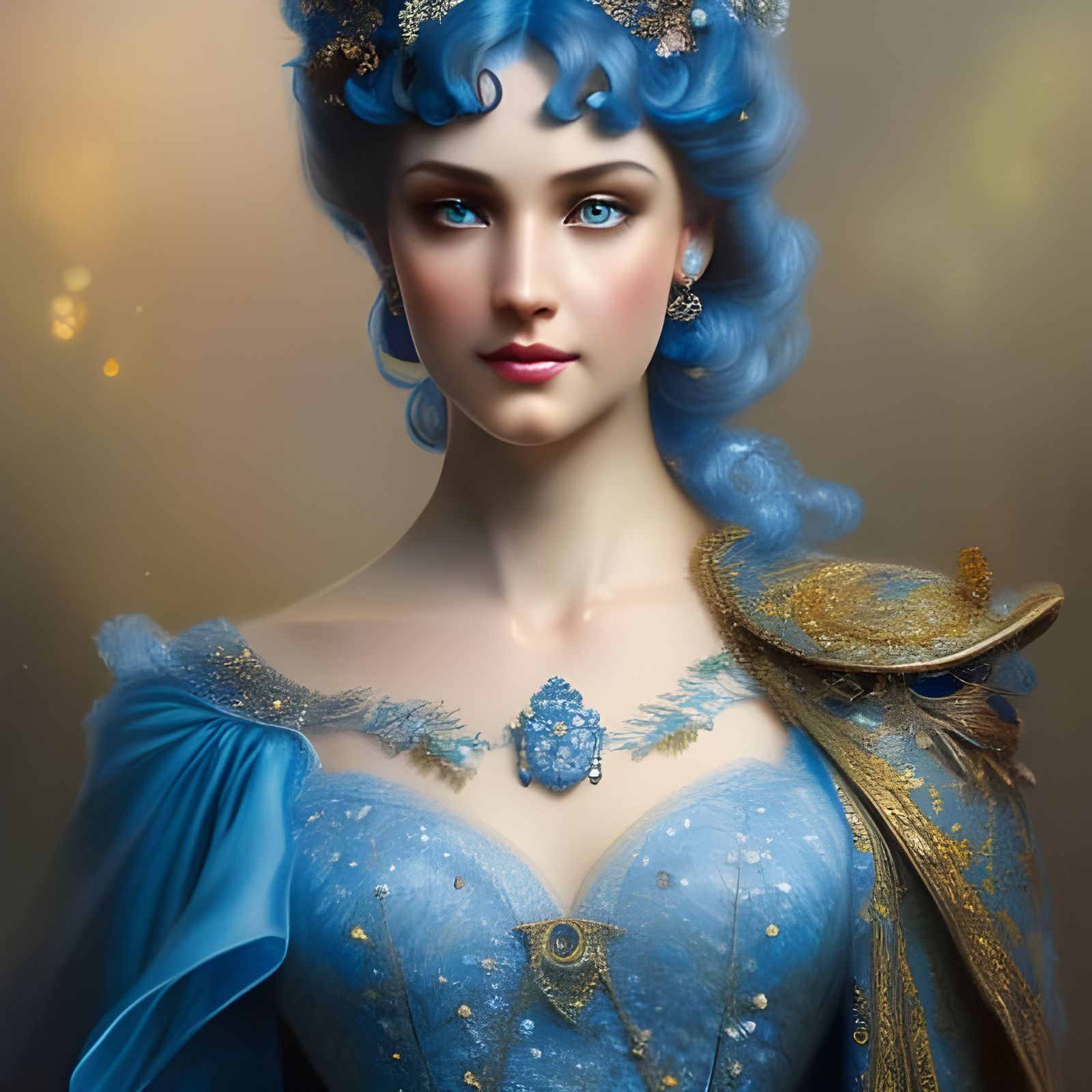 Intricate Portrait of Cinderella in Blue Chiffon Dress