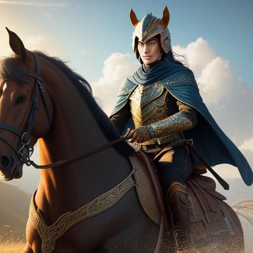 Horse and Rider Racing Across Field in Sunlight