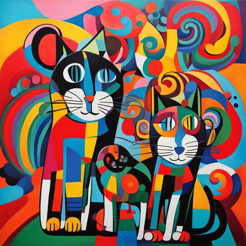 Abstract Cats Playing in Cubist Candyland