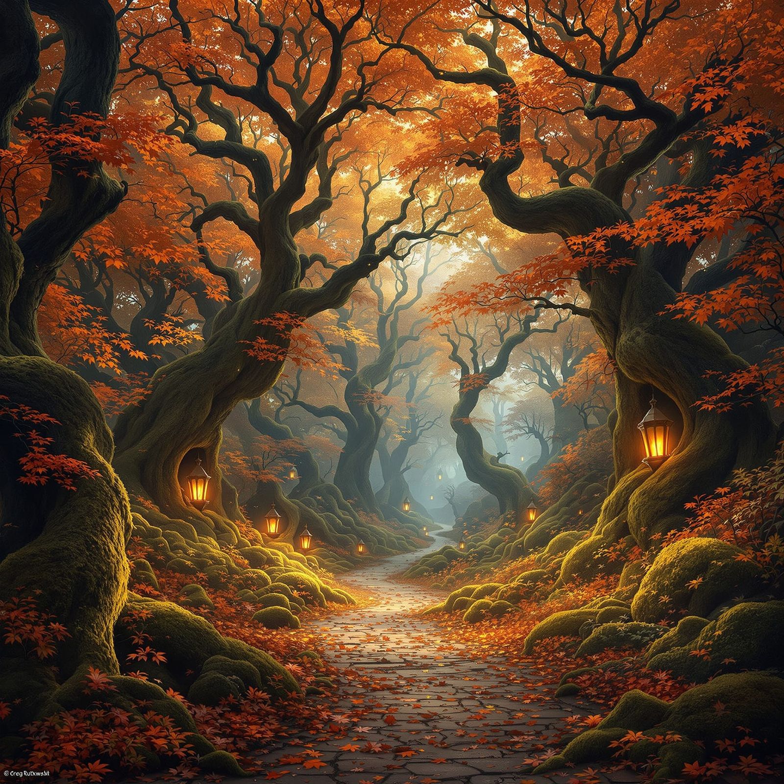 Magical Autumn Park Landscape in Epic Atmospheric Style