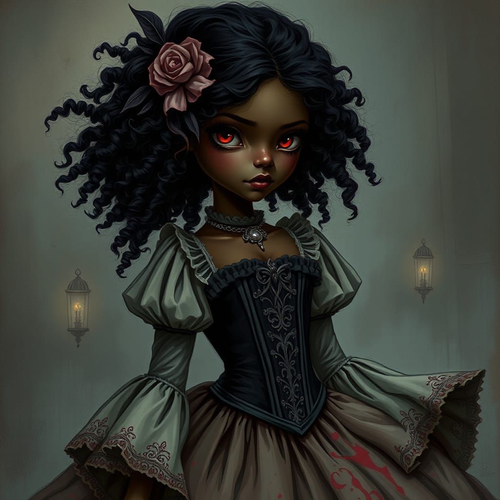 Surreal Southern Belle with Crimson Eyes in Dark, Gothic Sty...