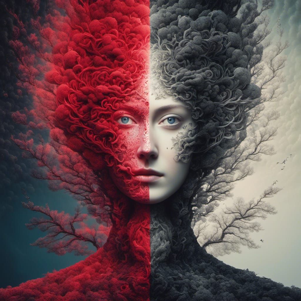 Dichromatic Yin Yang Face with Double Exposure