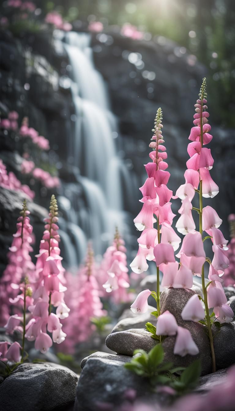 Foxglove by the waterfall