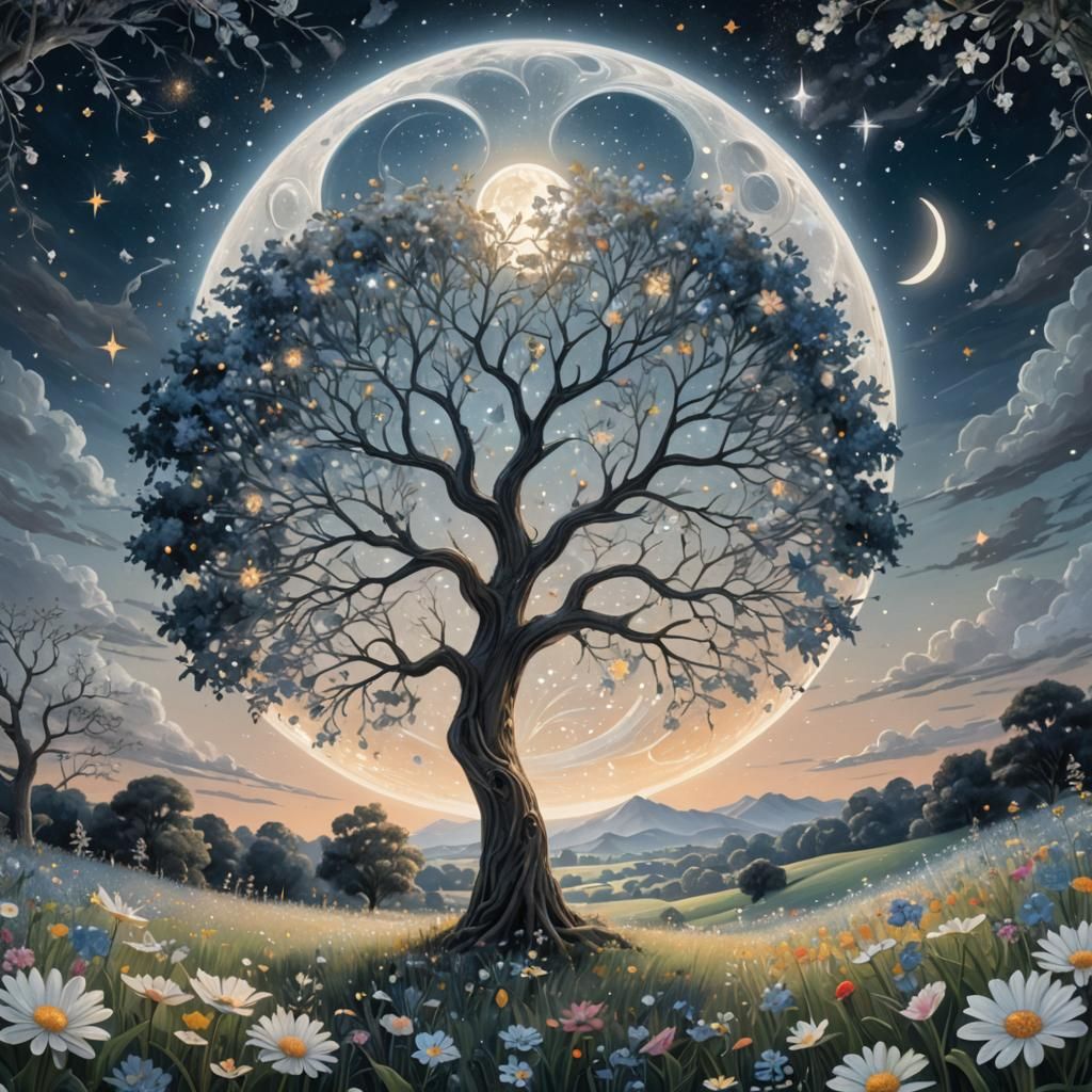 Tree of Life Under a Twinkling Starry Sky