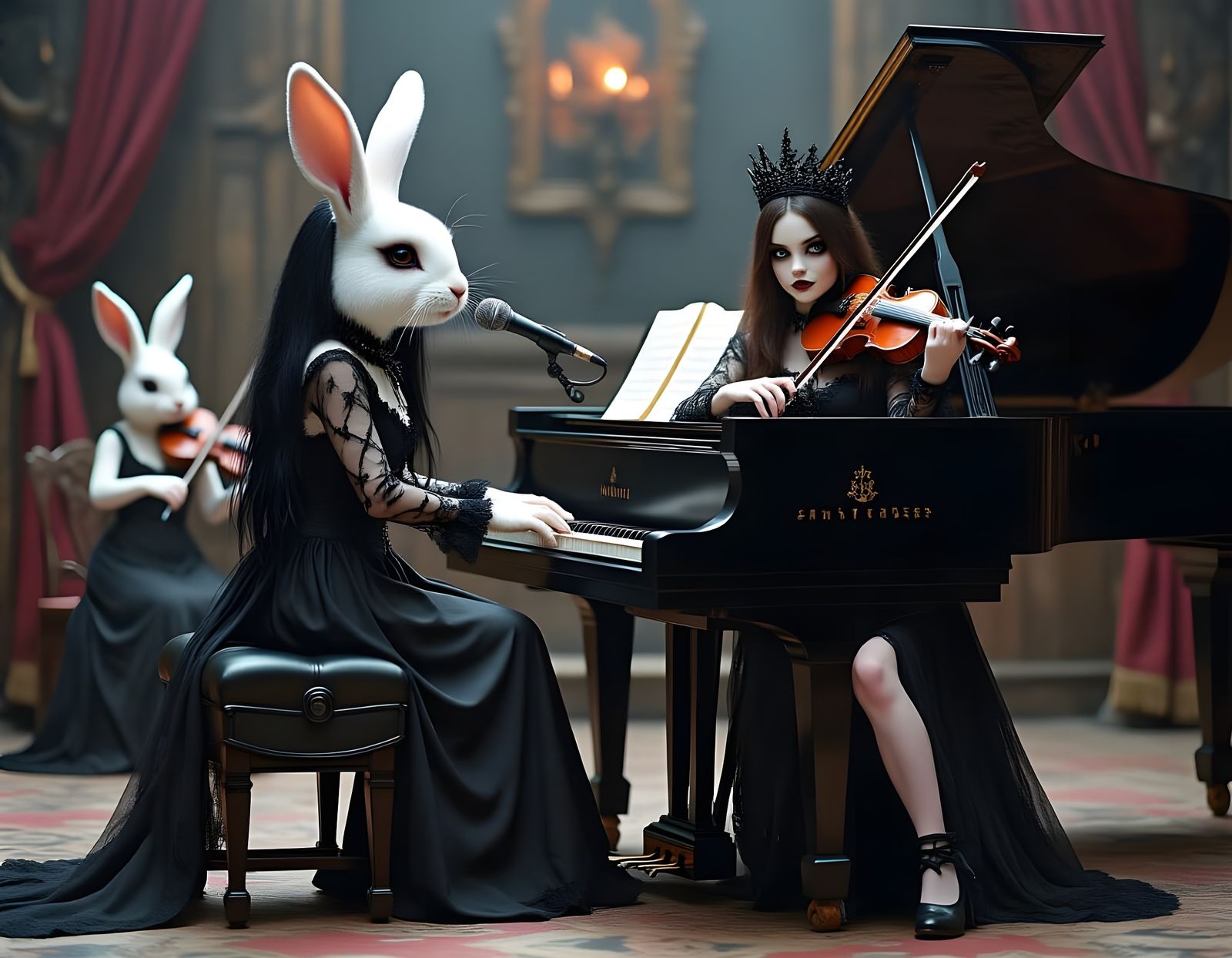 Gothic Rabbit Rock Concert With Captive Violinist