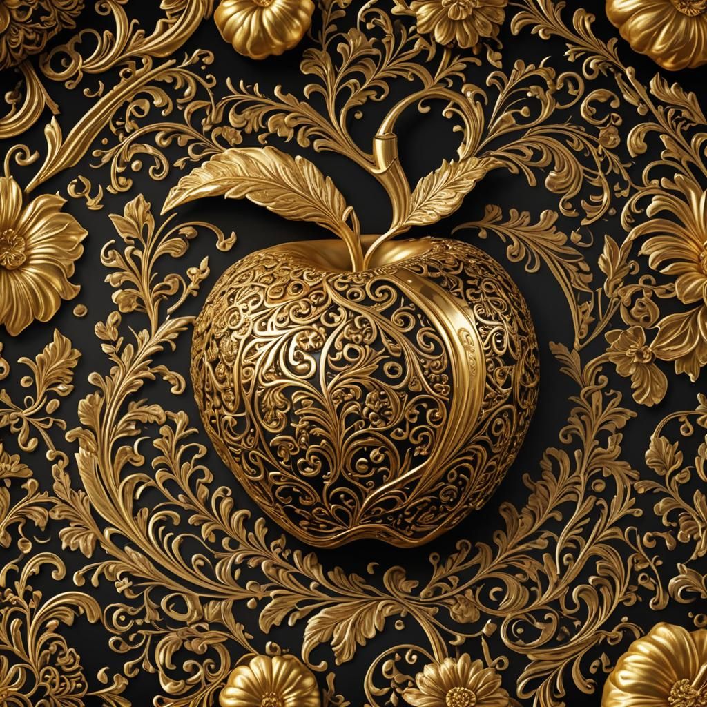 Golden Apple Close-up on Black Background