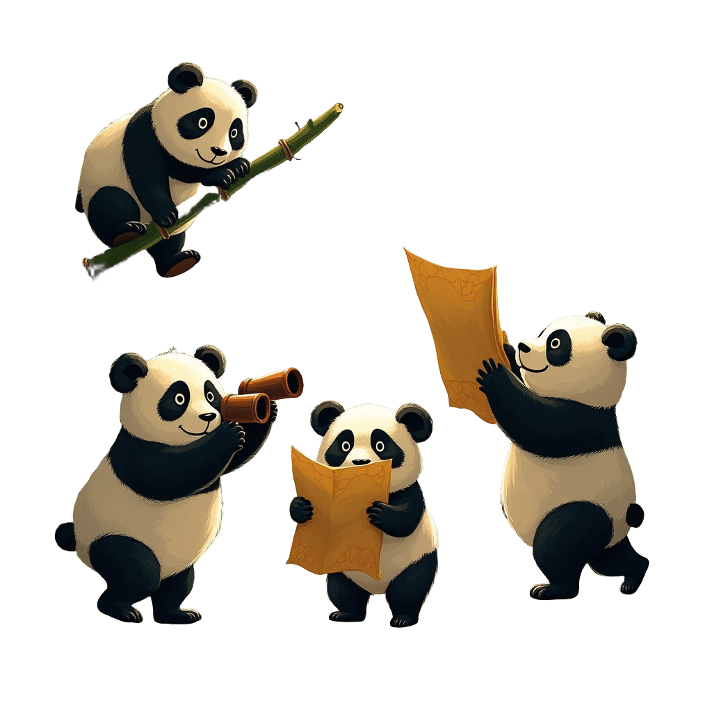 Adventurous Pandas Explore a Bamboo Forest