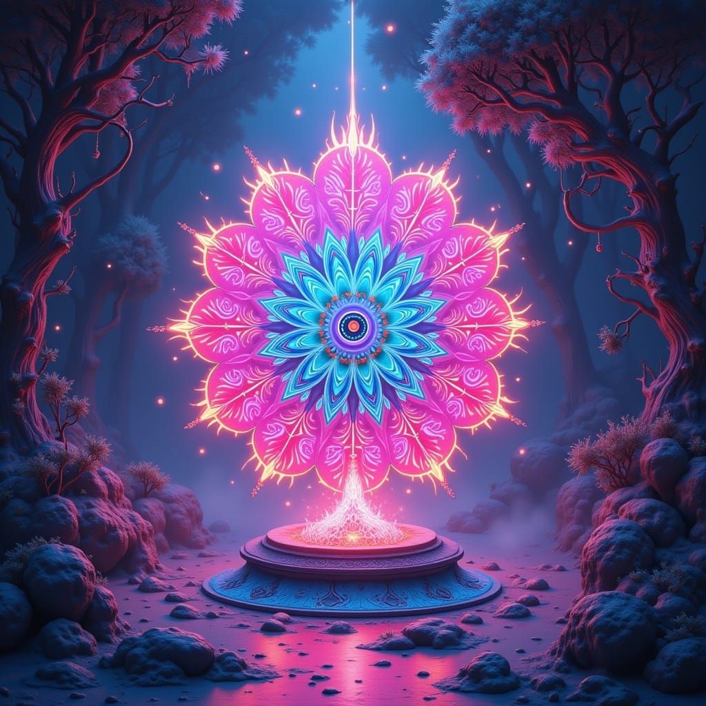 Surreal Dreamscape in Neon Futurism and Organic Elements