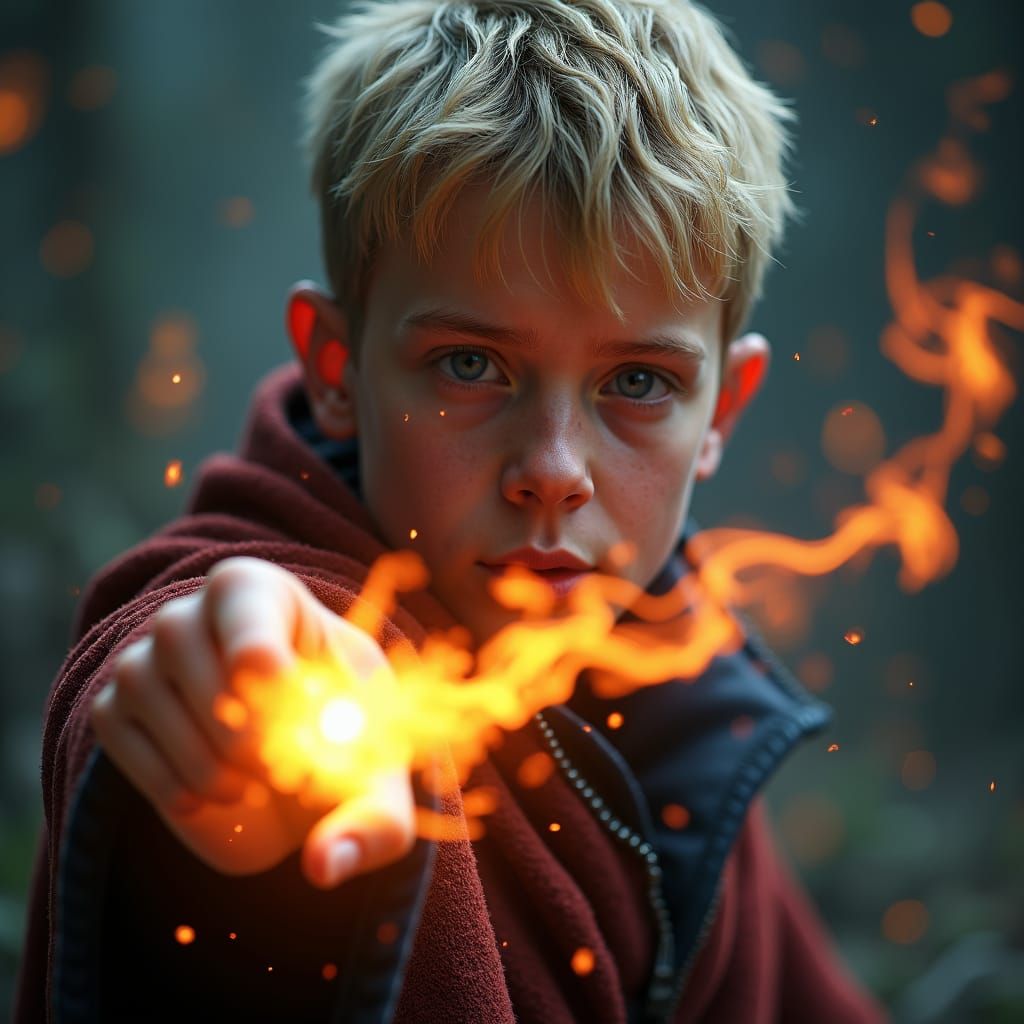 Young Wizard Casts Fiery Spell in Photorealistic CGI
