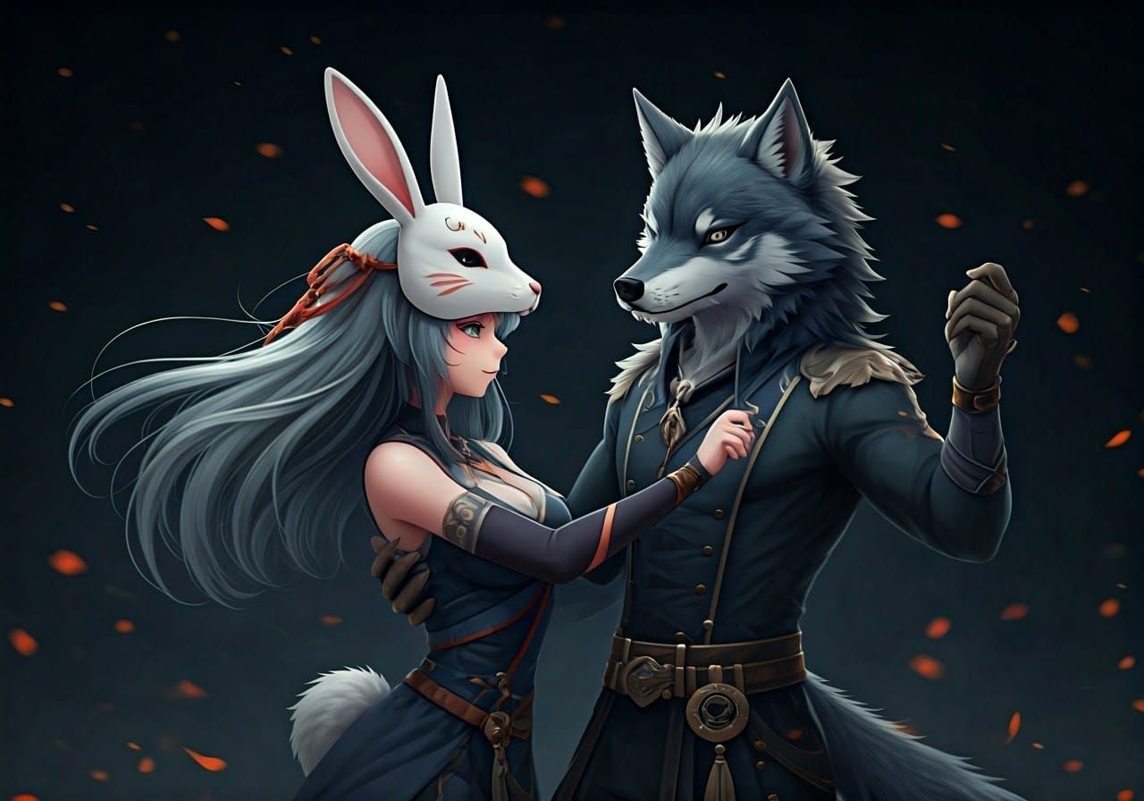 Cute Cyberpunk Wolf Rabbit Dance