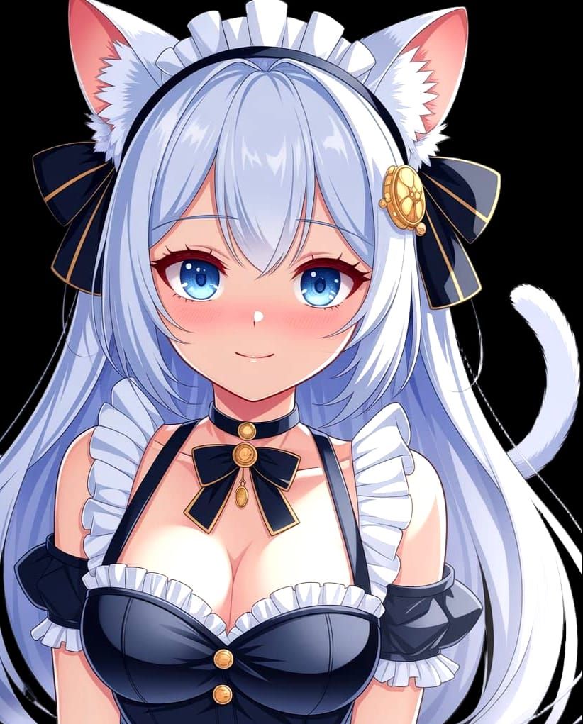 Anime Girl with Cat Ears in Maid Outfit