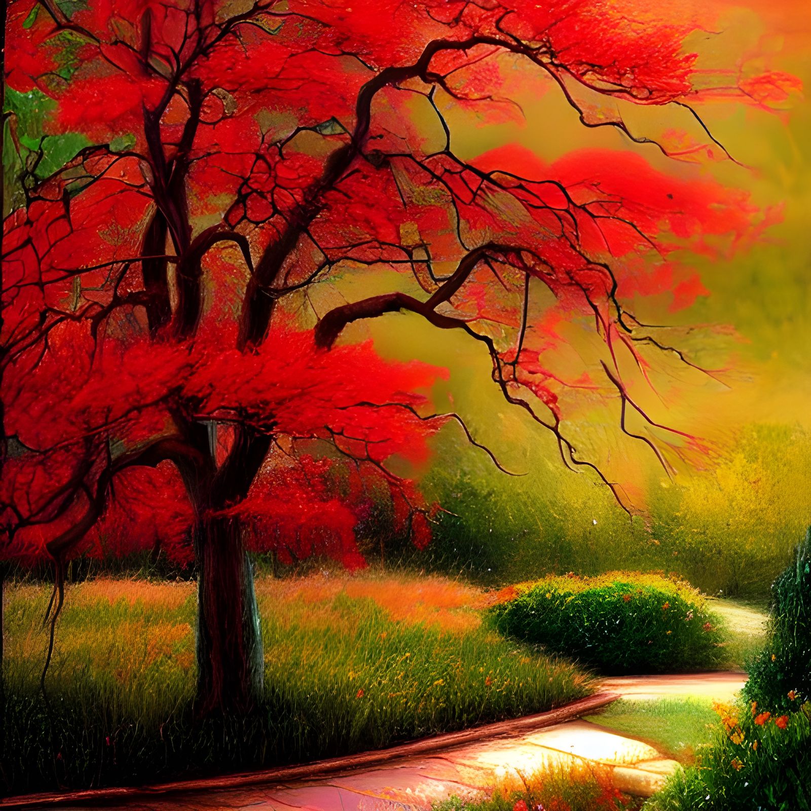Beautiful Tree as China Rose Oil Painting