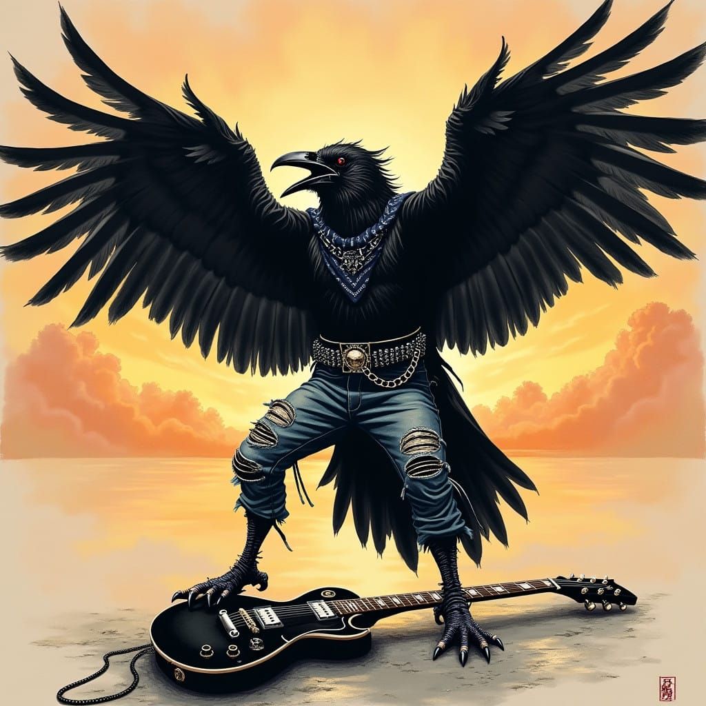 Japanese ink painting (sumi-e) depicting a mystical, angry r...