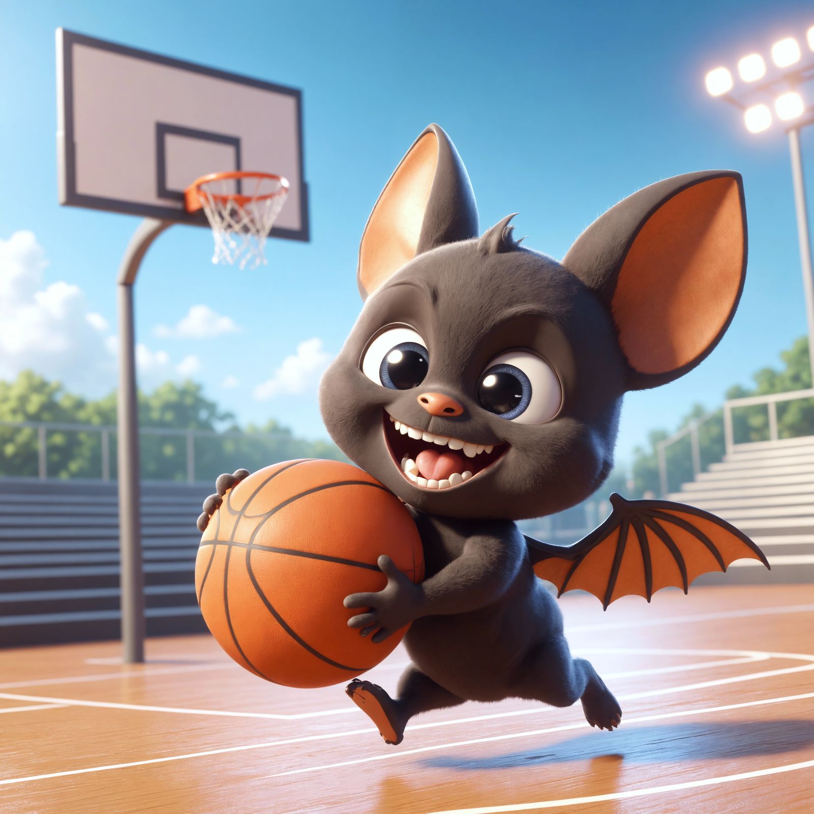 Cartoon Bat Plays Basketball in CGI Rendering