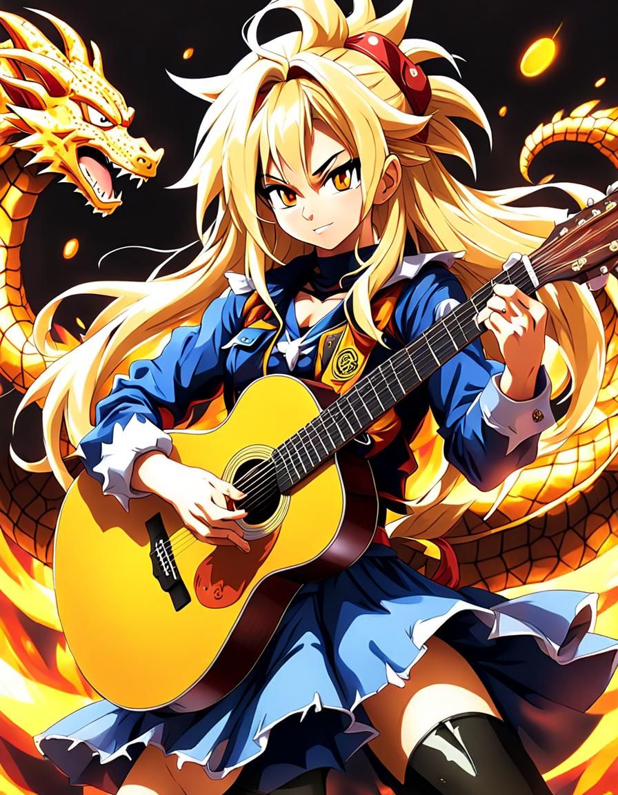 Anime Cowgirl Shakira Guitar in Dragon Ball Style
