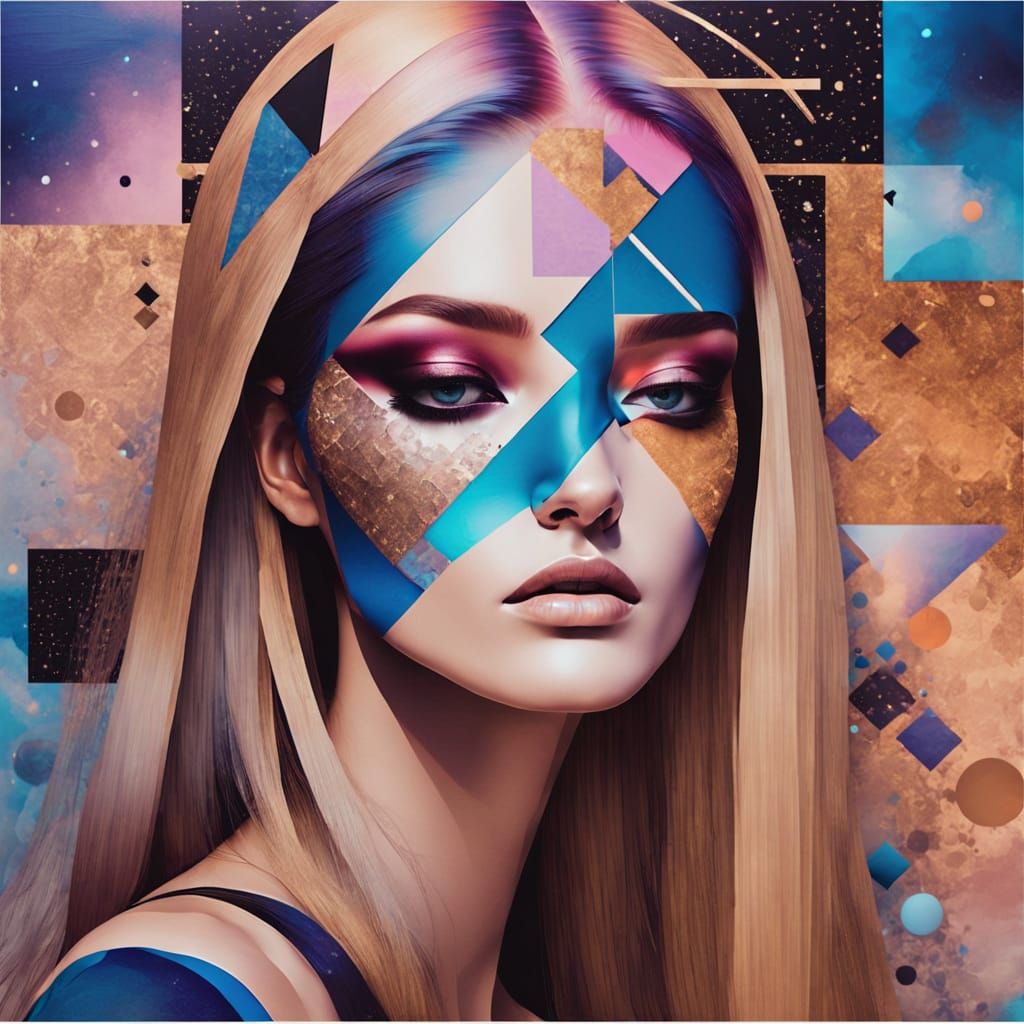 Abstract Geometric Forms Frame Girl with Flashy Colors