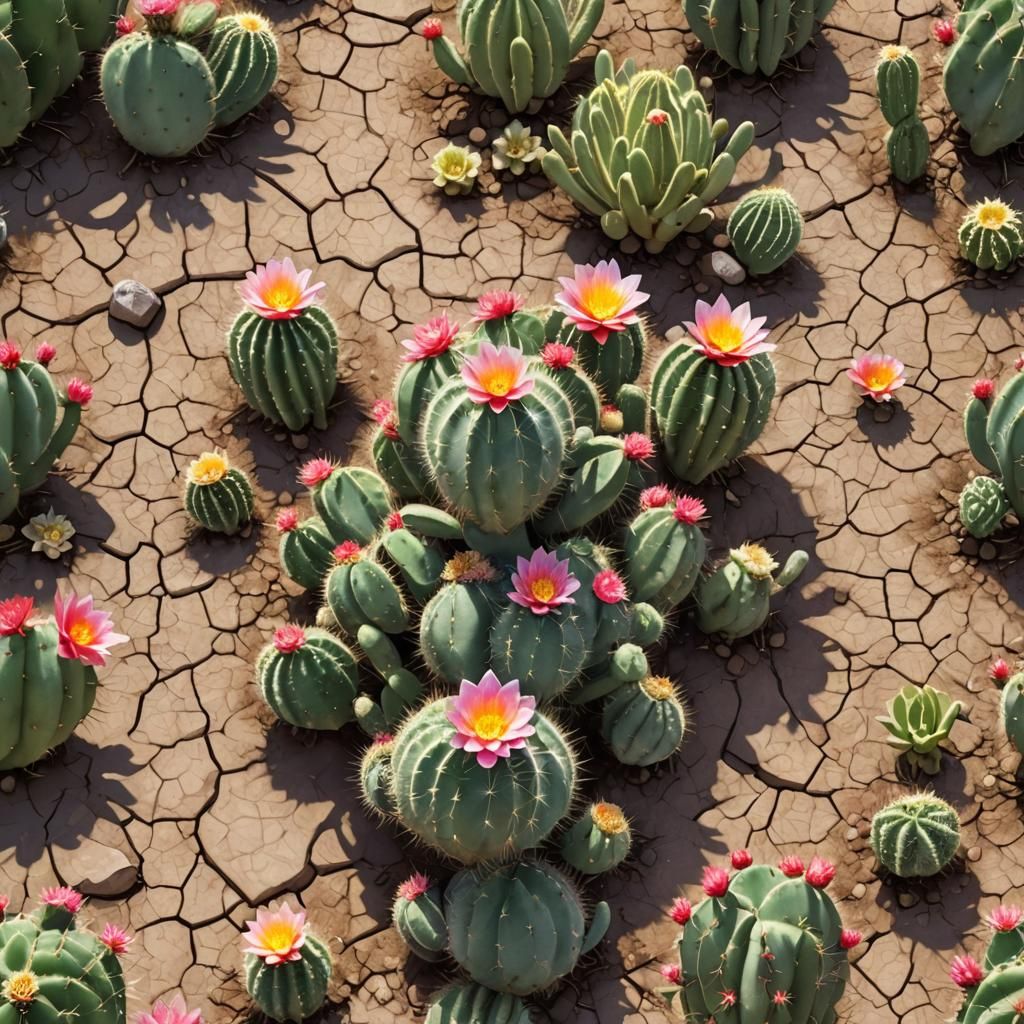 Cactus Flower in Arid Soil: Photorealistic Detail
