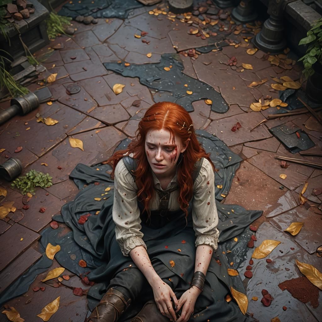 Redhead Girl's Despair: A Detailed Matte Painting